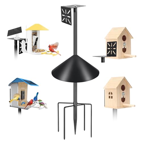 Smart Bird Feeder Pole with Squirrel Baffle & Bath-Heavy Duty Adjustable 3-6.6ft Universal Stand Mount for Backyard&Outdoor Bird Houses/Cameras (80"