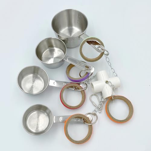 Durable Bird Parrots Pots and Bagel Toys, Pullable Stainless Steel Cup and Cardboard Ring Toys for s Mini Macaws African Greys Cockatoos Eclectus