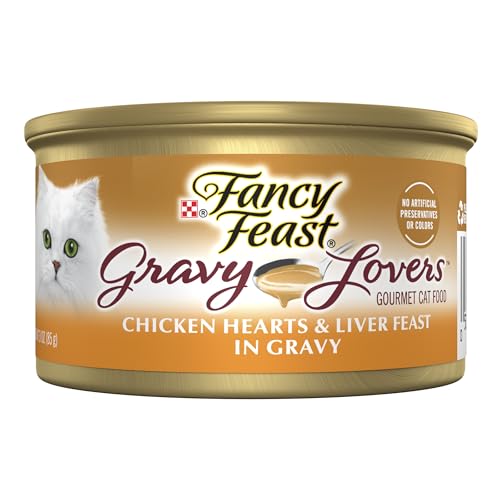 Purina Fancy Feast Gravy Lovers Chicken Hearts and Liver Feast Grilled Gourmet Cat Food in Wet Cat Food Gravy - (Pack of 24) 3 oz. Cans