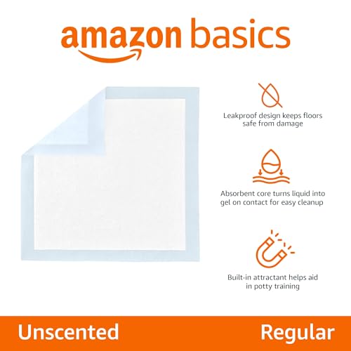 Basics Leak-Proof Dog and Puppy Potty Training Pee Pads with Quick-Dry 5-Layer Super Absorbent Design, Regular Size 22 x 22 inch, Blue & White, 100