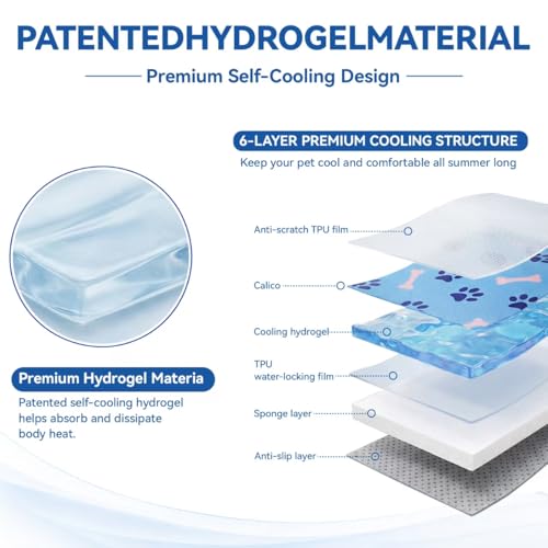 Dogs Cooling Mat,Self Cooling Dog Bed, Patented Non-Toxic Gel Cooling Pad for Pets, Durable Waterproof Dog Cooling Mat for Small, Medium, Large Dogs
