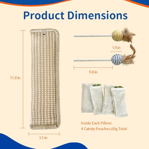 (2-Pack) Yesibeike Refillable Catnip Kicker Toy Kits, Washable Sisal Cover, 60g Catnip Pouch Each, Two Sisal Balls, Side Holes for DIY Teasers