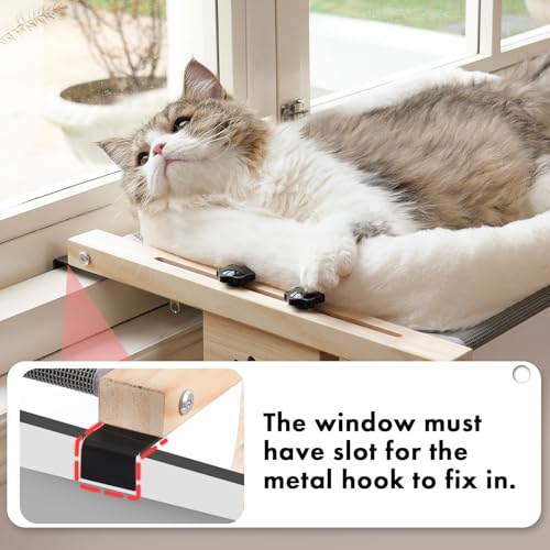 AMOSIJOY Cat Sill Window Perch Sturdy Hammock Window Seat with Cushion Bed Cover, Wood & Metal Frame for Large Cats, Easy to Adjust Cat Bed for Windowsill, Bedside, Drawer and Cabinet(Cushion Bed)