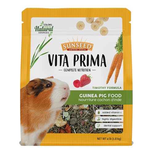 Sunseed Vita Prima Guinea Pig Food 4 lbs. with Timothy Hay, Alfalfa, Vegetables, Seeds Grains, and Added Vitamin C for Wholesome Daily Nutrition and