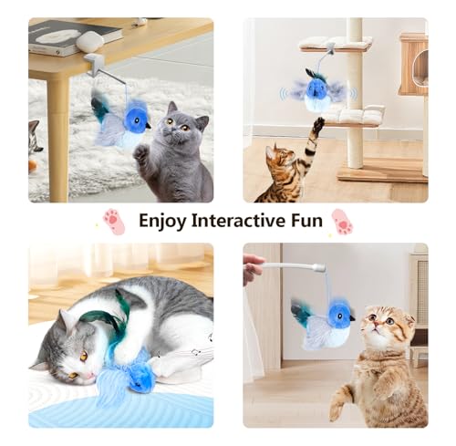Migipaws Interactive Flapping Bird Cat Toys with Rod, clamp, Elastic String and Catnip, Automatic Chirping Toys for Indoor Cats to Chase, Hanging