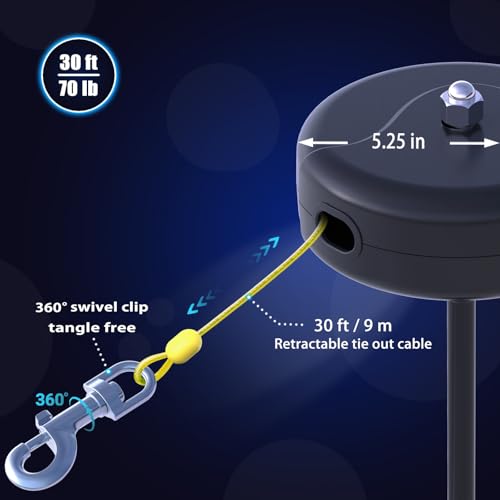 30ft Dog Tie Out Cable and Stake, 360°No Tangle Heavy Spiral Dog Steel Anchor and Retractable Leash for Small to Large Dogs Up to 10-90 lbs Lead for
