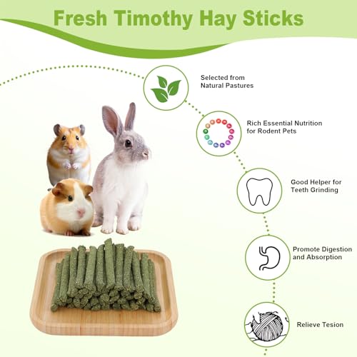 100PCS Timothy Hay Sticks for Rabbits Guinea Pigs Chinchillas Chew Treats, Natural Timothy Grass Molar Teeth Stick Bunny Chew Toys for Rabbits