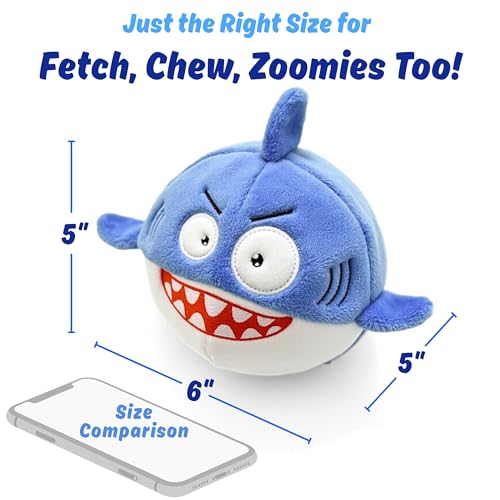 3 in 1 Squeaky Soft Plush Durable Dog Chew Toy for Aggressive Chewers, No Stuffing Interactive Tough Rip & Reveal Crinkle Blue Shark Ball in Gift