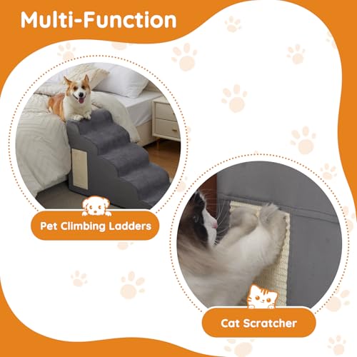 Dogs Steps for Bed, Dog Stairs for Small Dogs, 2-Step Dog Ramp for Bed, Couch, Sofa, and Chairs, Non-Slip Bottom Design, Cat Scratching, High Density
