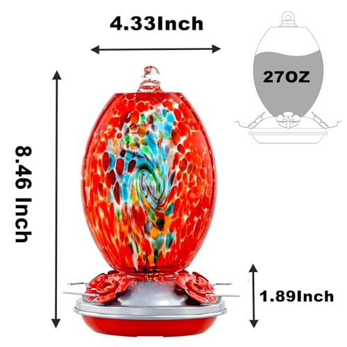 Muse Garden Glass Humming Bird Feeders for Outdoors - 27OZ Blown Glass Hummingbird Feeder - Unique Gift Mom Women Grandparents, Outdoors Hanging