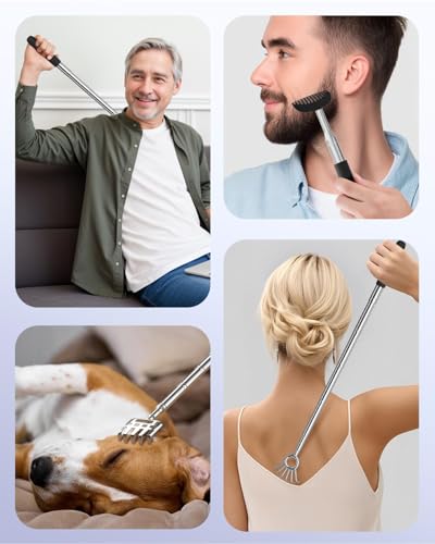 Gelibo Telescoping Large Back Scratcher with 5 Detachable Heads,Rubber Handles Gifts for Him, Gifts for Men, Extendable Back Massager Tool with