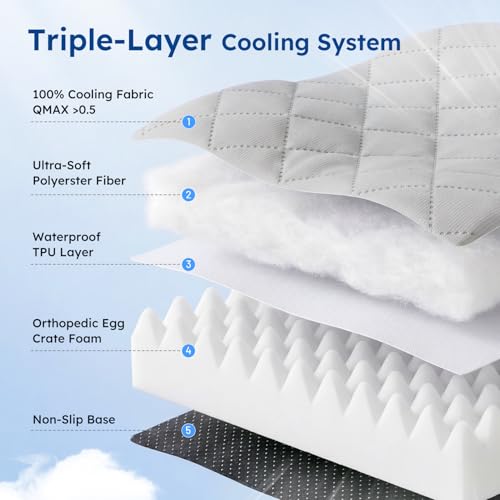 ZOMISIA Cooling Dog Bed for Crate, Q-Max>0.5 Cooling Mat with Removable Washable Cover, Orthopedic Egg Crate Foam Summer Pad for Extra Large Dogs