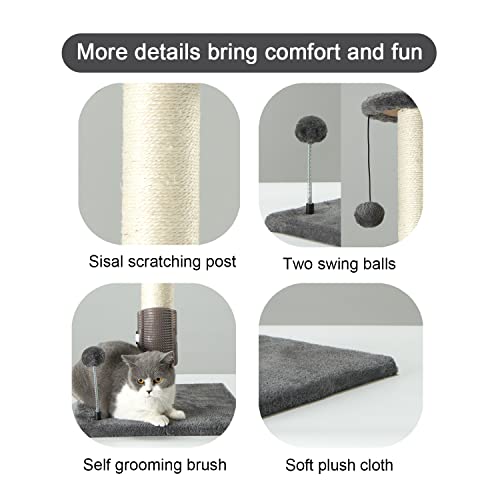 PEEKAB 32" Tall Cat Scratching Post Sisal Scratch Posts,with Hanging Ball and Self-Massage Brush Vertical Scratcher for Indoor Cats and Kittens Gray