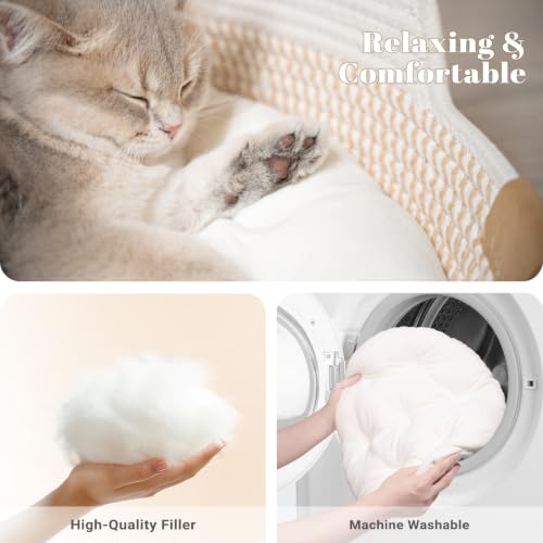 CHEERHOME PETS Cat Bed Basket with Cushion, Cotton Rope Woven Pet Bed for Indoor Cats Couch, Stimulicat Cat Bed Handwoven Breathable, All Season