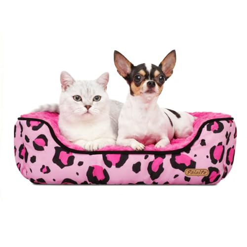 Rectangle Washable Dog Bed for Large, Medium & Small Dogs – Soft Calming Puppy Beds, Durable Warm Pet Sofa with Non-Slip Bottom for Indoor Use.Pink S
