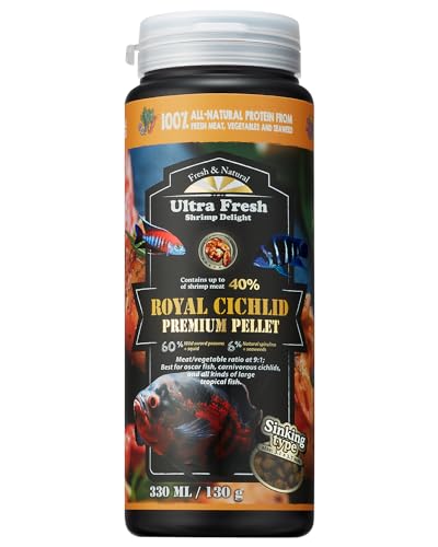 Ultra Fresh Cichlid Sinking Fish Food, Wild Sword Prawns, All Natural Ingredients, Carnivore Pellets for Large Cichlid and Tropical Fish, Royal