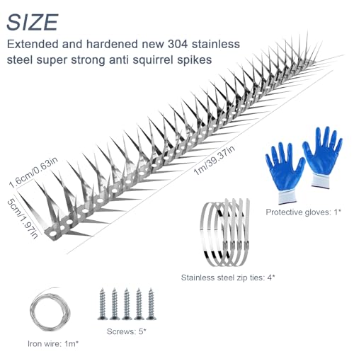 Bird Spikes 40 Inch Stainless Steel Bird Deterrent, Snake and Raccoon Deterrent, Squirrel Baffles for Bird Feeders, Anti Climb Spikes