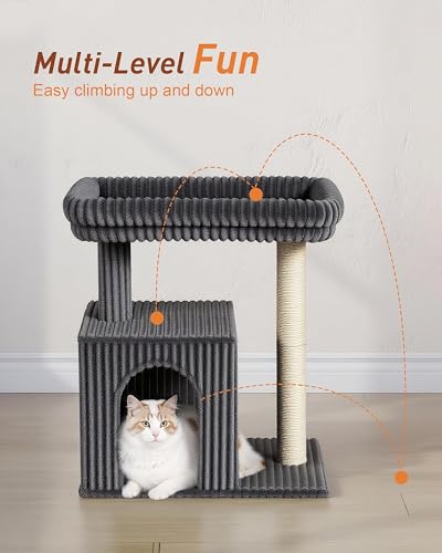 Cat Tree for Large Cat, 20.9 * 15.7in Large Perch Bed for Adult Cats, 22.8in Cat Tower with Scratching Post, Cat Condo with 2-Door for Indoor Cats