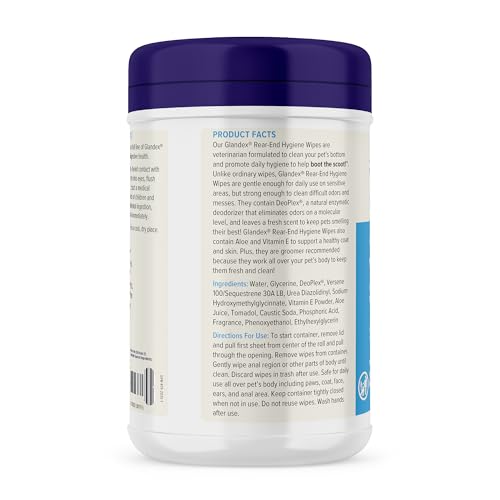 Vetnique Glandex Dog Wipes for Pets Cleansing & Deodorizing Anal Gland Hygienic Dog & Cat Wipes with Vitamin E, Skin Conditioners and Aloe (75ct)