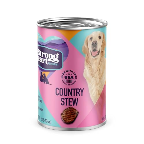 A Strong Heart Wet Dog Food Cans, Country Beef Stew with Peas & Carrots — Stew-Style Cuts, All Life Stages, Complete & Balanced, Made in USA, 13.2 oz