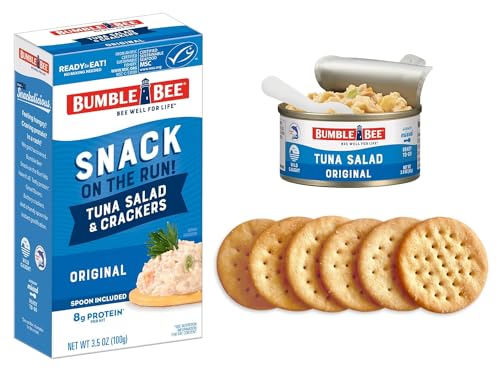 Bumble Bee Snack On The Run! Protein Pack, 8g per Box - Original Tuna Salad with Crackers Kit - Ready to Eat Easy-Open Can - Wild Caught
