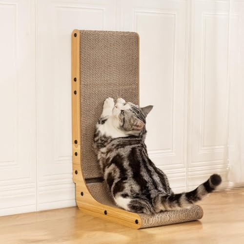 Poils bebe L Shape Cat Scratcher, 26.8 Inch Cat Scratchers for Indoor Cats, Protecting Furniture Cat Scratch Pad, Cardboard Cat Scratching with Ball