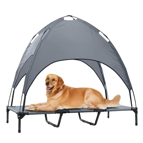 Elevated Dog Bed with Canopy, 48-inch Waterproof Pet Cot, Portable Outdoor Pet Bed with Carry Bag, Indoor/Outdoor Cooling Canopy Dog Tent for Large