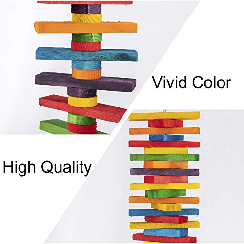 MEWTOGO 2Pcs Bird Toys - Parrot Toys with Multicolored Natural Wooden Blocks, Bird Chewing Sticks Toys for Conures Parakeets Cockatiels Lovebirds