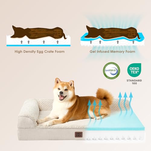 EHEYCIGA Memory Foam Dog Bed Large Size Dogs, Orthopedic Dog Bed Large with Washable Removable Cover, Waterproof Pet Sofa Couch with Nonskid Bottom