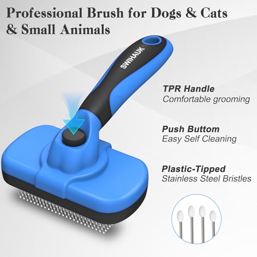 Swihauk Self Cleaning Slicker Brush - Skin Friendly Deshedding Grooming Tool for Dogs & Cats, Suitable for Shedding & Haired Pets, with Pet Supplies