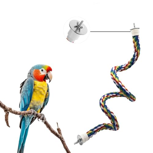 Bendable Fun Climbing Bird Cotton Rope Perch, Colorful Bungee Toy for Parrot, Bird Cage Accessories (31.5'' Metal Nut)