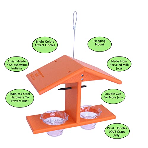 Oriole Bird Feeder, Double-Cup Jelly Oriole Feeder with Pegs for Orange Halves (Orange)