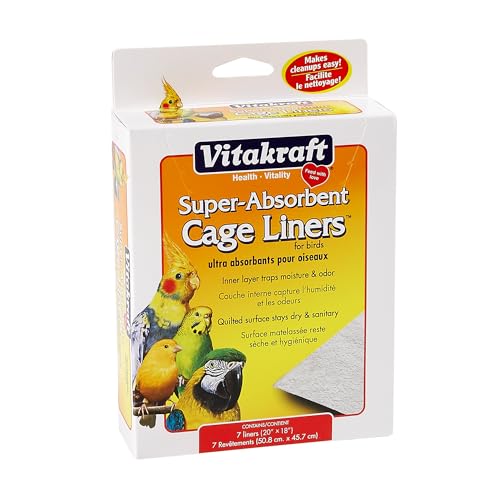 Vitakraft Cage Liners for Birds - For Parrot, Parakeet, Conure, and Cockatiel Cages White 20" X 18" 7 Count, Premium Absorbent Liner