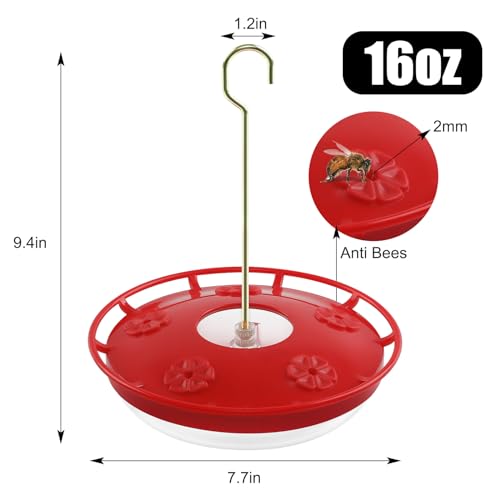 FEED GARDEN Hummingbird Feeders for Outdoors, 2 Pack 16oz Leak-Proof Dish-Style Nectar Feeder Built-in Ant Moat, 5 Feeding Ports, Wide Mouth Easy