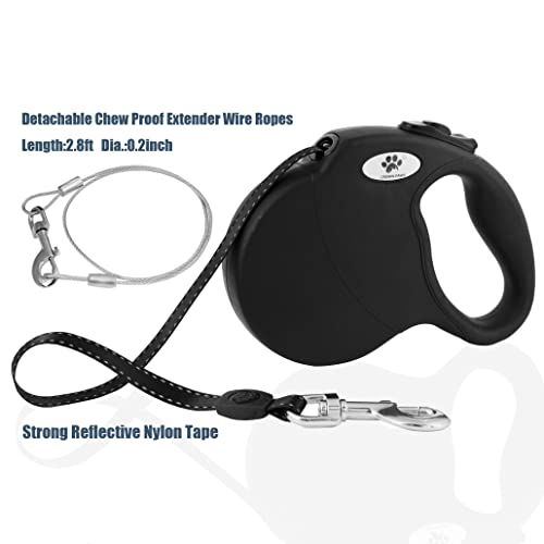 16ft Retractable Dog Leash for Large Breed Dogs up to 110 lbs with a Detachable Chew Proof Extender Wire Ropes (Black L)