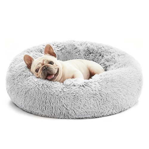 Love's cabin Calming Cat Bed for Indoor Cats, Anti-Anxiety Donut Round Dog Bed, Fluffy Faux Fur Washable Pet Bed for Small Medium Dogs and Cats