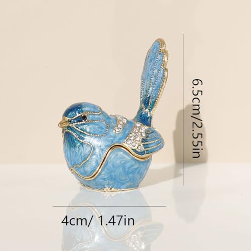 Exquisite Hand - Painted Enamel Blue Bird Trinket Box Hinged Rhinestone - Adorned Mini Jewelry Organizer for Rings & Necklaces, Ideal Classical Home
