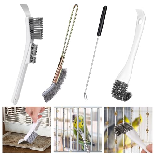 XANGNIER Bird Cage Cleaner Brush Kit,Bird Poop Remover Cleaning Tools Set Accessories for Small,Medium,Large,Tall,Stainless