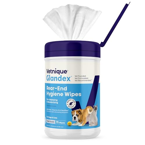 Vetnique Glandex Dog Wipes for Pets Cleansing & Deodorizing Anal Gland Hygienic Dog & Cat Wipes with Vitamin E, Skin Conditioners and Aloe (75ct)