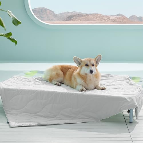 Bedsure Premium Cooling Blanket for Large Dog - Q-MAX>0.5, Breathable Summer Washable Cold Pet Mat, Soft Durable Self Cooling Dog Mat for Hot