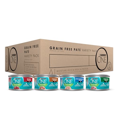 Purina ONE High Protein, Grain Free Pate Wet Cat Food Variety Pack, Grain Free Formula - (Pack of 24) 3 oz. Cans
