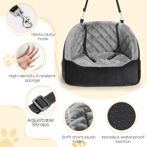 Dog Car Seat for Small Dogs Up to 30 Lbs, Pet Travel Safety Bed for Puppy Cat, Fits in Front/Back Seat, Anti Slip Base, Fully Detachable Washable