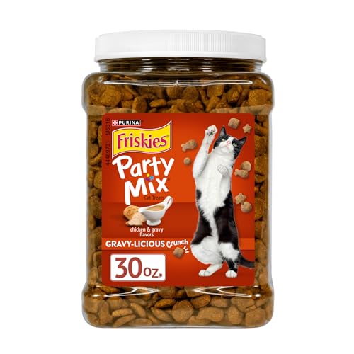 Purina Friskies Party Mix Gravy-Licious Crunch Chicken and Gravy Flavors Cat Treats - 30 oz Canister