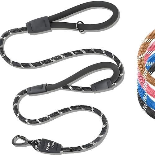 6 Foot Dog Leash, Two Extra Padded Handles, Locking Carabiner Clip, Reflective for Night Visibility, Weatherproof, Heavy Duty Rope Leash, Roam Gear