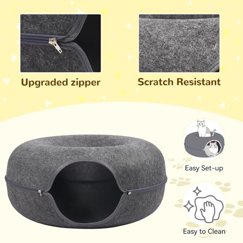 Cat Caves for Indoor Cats, Large Cat Tunnel for Multiple & Large Cats, Scratch Detachable Peekaboo Cat Cave Bed, Kitten Donut Kitty Hideaway Up to 45