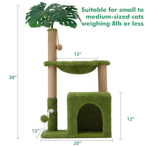 Woochpet 37" Cat Tree Tower for Indoor Cats Multi-Functional Comfy Cat Bed - with Sturdy Scratching Post, Cozy Hammock for Kittens and Small