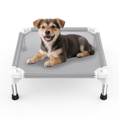 Elevated Dog Bed with Teslin Cooling Fabric - Lightweight Dog Cot for Small Dogs, Waterproof & Washable Breathable Mesh, Raised Pet Bed for Indoor