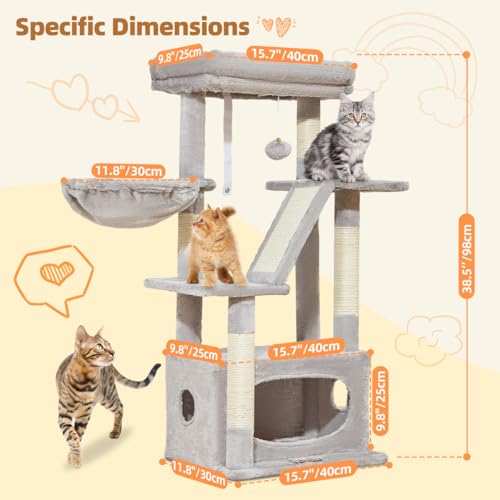 Taoqimiao Cat Tree,38.2-Inch Cat Tower for Indoor Cats,Suitable for Kittens with Luxurious cat condo with Adjustable Baskets and Luxurious Perch