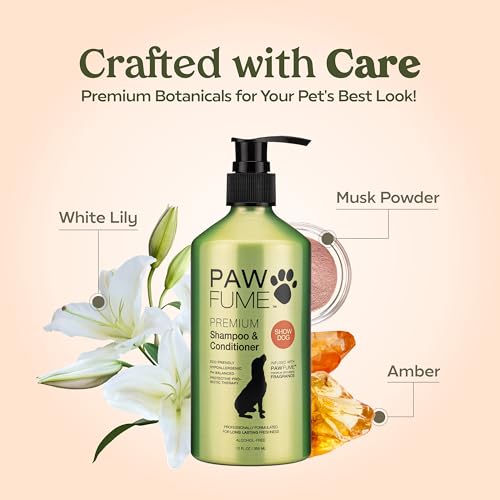 PAWFUME Deshedding Dog Shampoo and Conditioner, Show Dog, 1-Pack – Nourish & Detangle for Silky Soft Coat – Probiotic, Deep-Cleaning, pH-Balanced