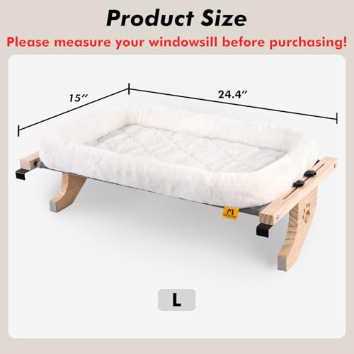 AMOSIJOY Cat Sill Window Perch Sturdy Hammock Seat with Cushion Bed Cover, Wood & Metal Frame for Large Cats, Easy to Adjust Windowsill, Bedside
